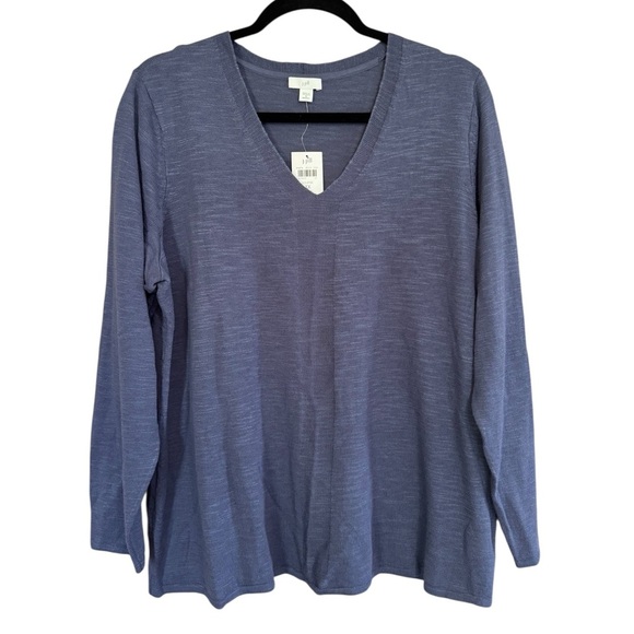 NWT J. Jill Women's V-Neck Long Sleeve Blouse in Eclipse Slate Blue - Picture 1 of 7